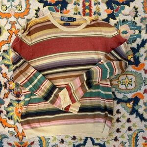 Ralph Lauren Vintage 100% Linen Multicolor Striped Sweater